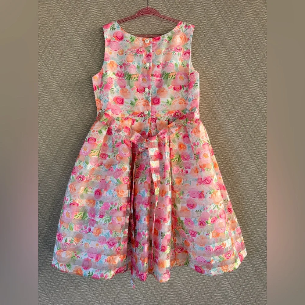 Jona Michelle - Sleeveless Pink Floral Bow-Accent Dress (SZ 8) - Picture 2 of 7